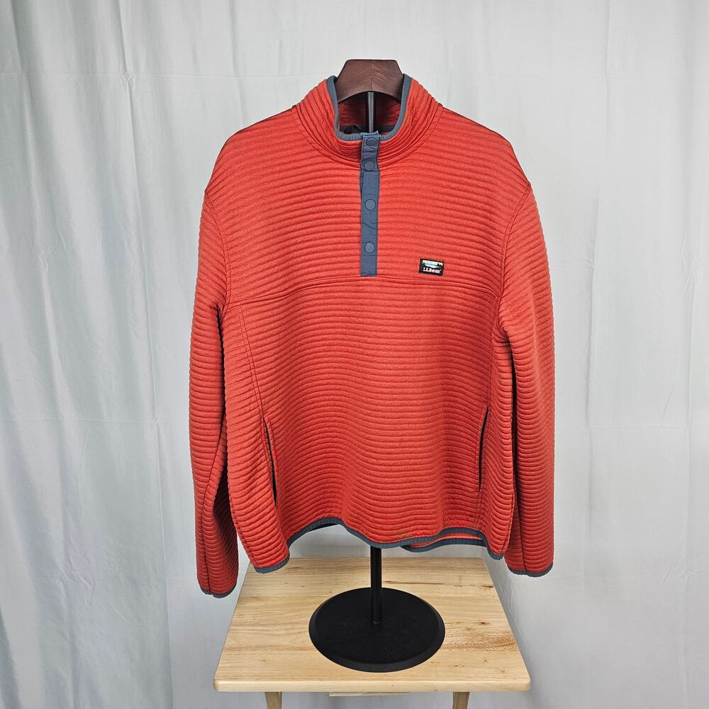 L.L. BEAN Orange Ribbed 1/4 Snap Fleece Pullover XXL Retro Outdoor Trail Nature